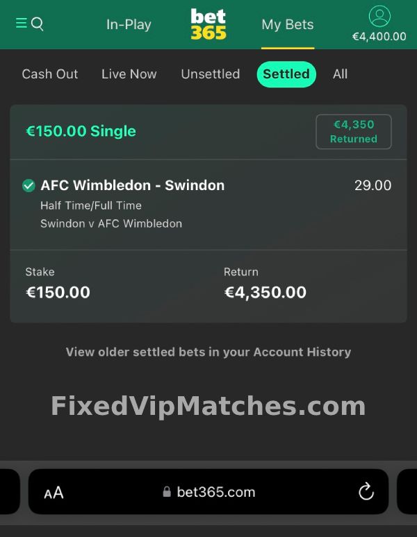 Fixed VIP Matches - Half Time Full Time Match - Proof